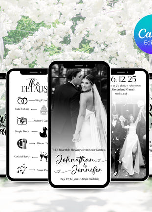 Modern Digital Wedding Invitation with RSVP Link – Editable Canva Template
