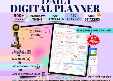 Daily Digital Planner Portrait 2025-2027 Undated Hyperlinked GoodNotes
