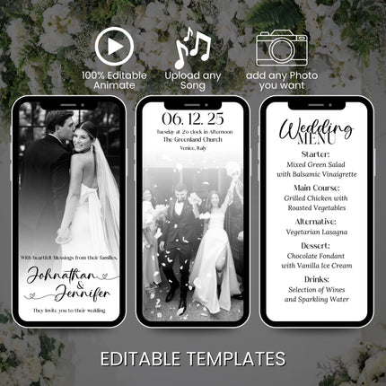 Modern Digital Wedding Invitation with RSVP Link – Editable Canva Template