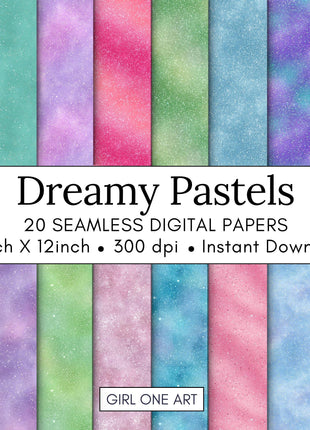 Dreamy Pastel Digital Paper Textures Rainbow Glitter Cloud Patterns