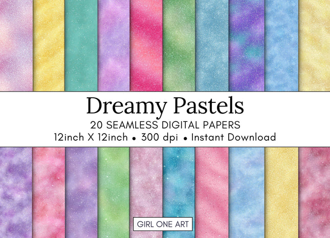 Dreamy Pastel Digital Paper Textures Rainbow Glitter Cloud Patterns