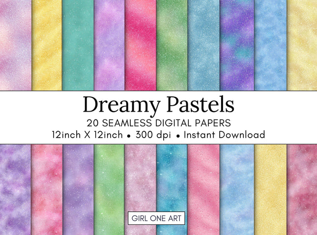 Dreamy Pastel Digital Paper Textures Rainbow Glitter Cloud Patterns
