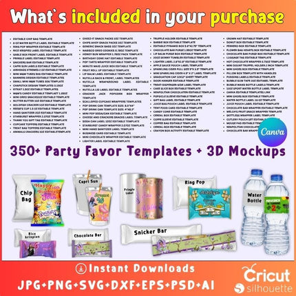 350+ Party Favor Templates Bundle, Party Favor Mockups, Chip Bag Template, Water Bottle Label, Chocolate Bar, Party Favor, Party favors
