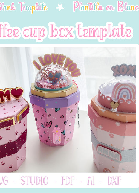 Printable Coffee Cup Gift Box SVG Template DIY Party Favor