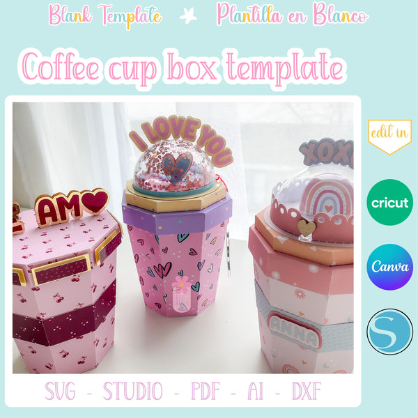 Printable Coffee Cup Gift Box SVG Template DIY Party Favor