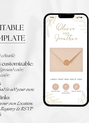Clickable Envelope Beige Animated Wedding Invitation, Custom Wedding Digital Invitation, Editable Digital Template Electronic Invite WI20