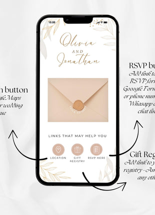 Clickable Envelope Beige Animated Wedding Invitation, Custom Wedding Digital Invitation, Editable Digital Template Electronic Invite WI20