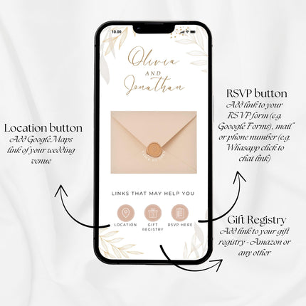 Clickable Envelope Beige Animated Wedding Invitation, Custom Wedding Digital Invitation, Editable Digital Template Electronic Invite WI20