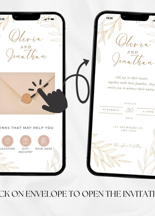 Clickable Envelope Beige Animated Wedding Invitation, Custom Wedding Digital Invitation, Editable Digital Template Electronic Invite WI20