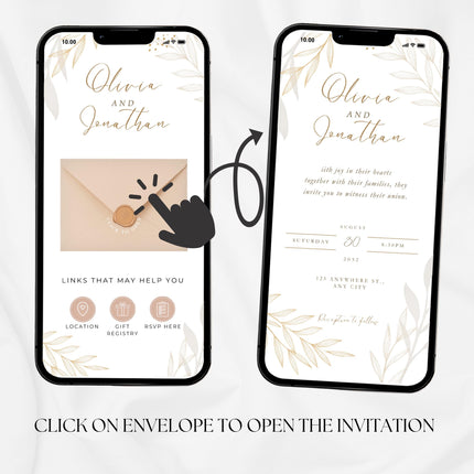 Clickable Envelope Beige Animated Wedding Invitation, Custom Wedding Digital Invitation, Editable Digital Template Electronic Invite WI20