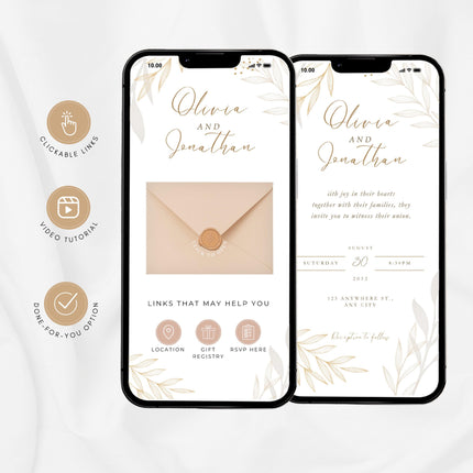 Clickable Envelope Beige Animated Wedding Invitation, Custom Wedding Digital Invitation, Editable Digital Template Electronic Invite WI20
