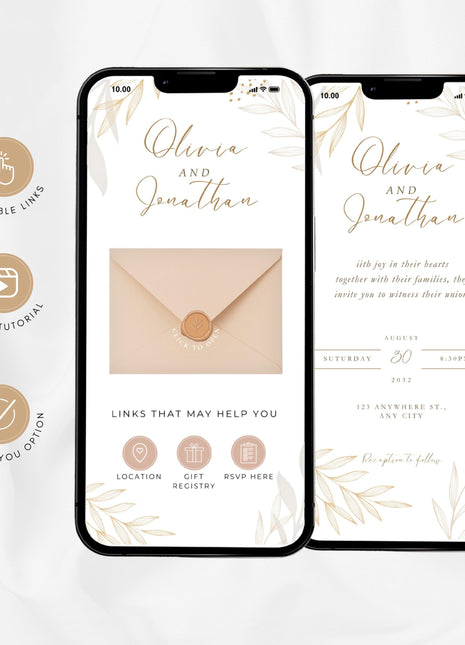 Clickable Envelope Beige Animated Wedding Invitation, Custom Wedding Digital Invitation, Editable Digital Template Electronic Invite WI20