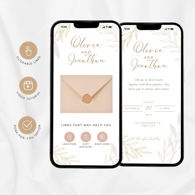 Clickable Envelope Beige Animated Wedding Invitation, Custom Wedding Digital Invitation, Editable Digital Template Electronic Invite WI20
