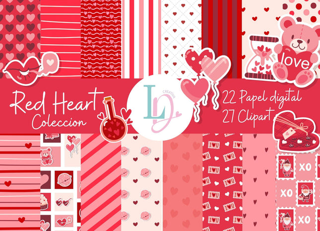 RedHeart Valentine's Day Digital Party Kit Printable SVG PDF Studio