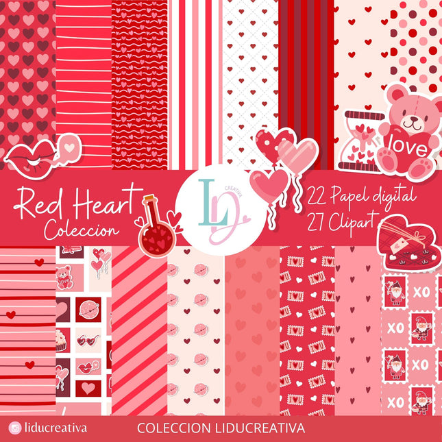 RedHeart Valentine's Day Digital Party Kit Printable SVG PDF Studio