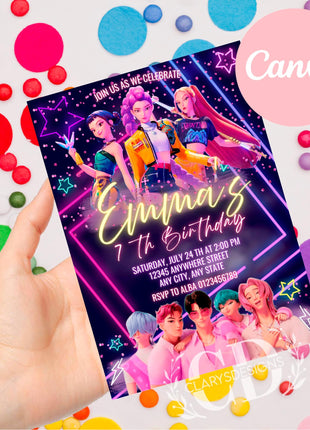 KPOP Demon Hunters Invitation, KPOP Demon Hunters Birthday invitation, EDITABLE K Pop Birthday Invitation, K Pop Warriors Invitation