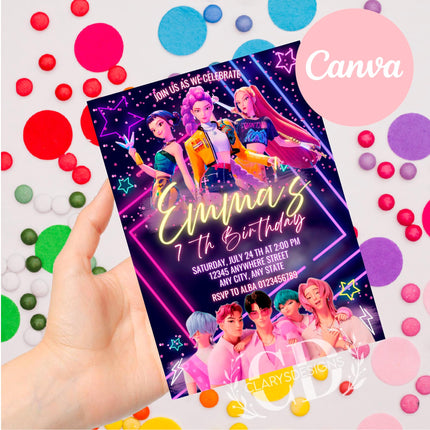 KPOP Demon Hunters Invitation, KPOP Demon Hunters Birthday invitation, EDITABLE K Pop Birthday Invitation, K Pop Warriors Invitation