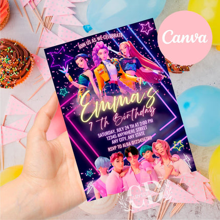 KPOP Demon Hunters Invitation, KPOP Demon Hunters Birthday invitation, EDITABLE K Pop Birthday Invitation, K Pop Warriors Invitation