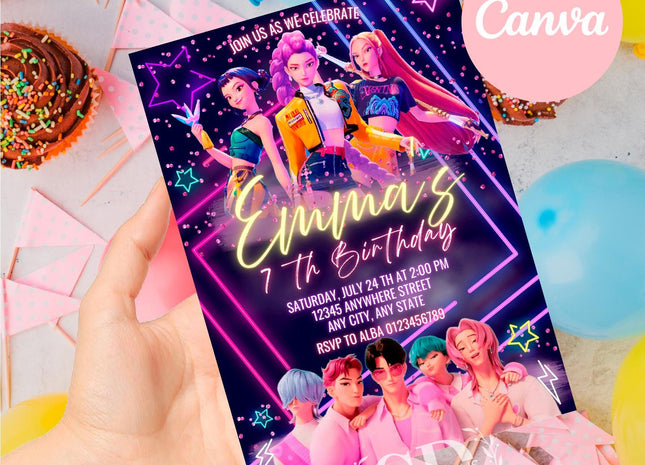 KPOP Demon Hunters Invitation, KPOP Demon Hunters Birthday invitation, EDITABLE K Pop Birthday Invitation, K Pop Warriors Invitation