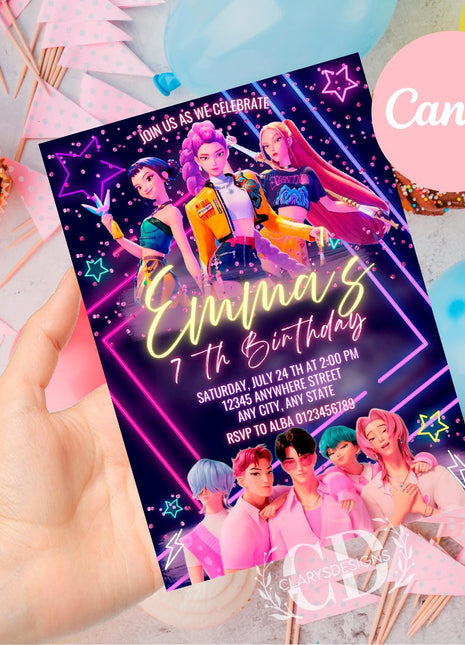 KPOP Demon Hunters Invitation, KPOP Demon Hunters Birthday invitation, EDITABLE K Pop Birthday Invitation, K Pop Warriors Invitation