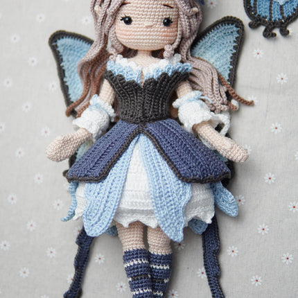 Crochet Doll Pattern, Lunaria the Butterfly Fairy, Amigurumi Doll Pattern, PDF in English, French, German, Spanish, Portuguese.