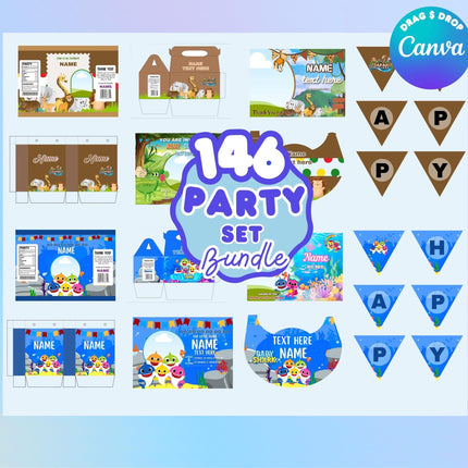 Party Favor Set Templates Bundle Party Canva Editable Favors Gift Chip Bag Templates party favor box baby shower party kids