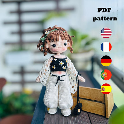 MAYA doll, Crochet PDF files in English, French,Spanish, Portuguese, German, aimigurumi doll pattern, Crochet doll pattern