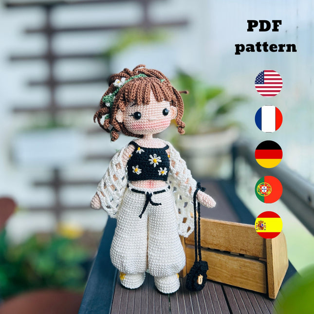 MAYA doll, Crochet PDF files in English, French,Spanish, Portuguese, German, aimigurumi doll pattern, Crochet doll pattern