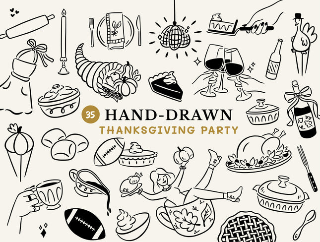 Hand-Drawn Thanksgiving Clipart SVG Bundle Autumn Doodles Friendsgiving