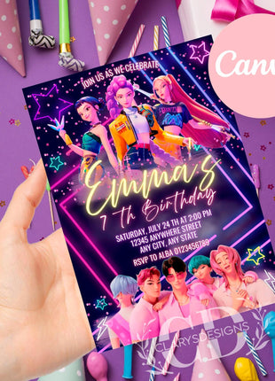 KPOP Demon Hunters Invitation, KPOP Demon Hunters Birthday invitation, EDITABLE K Pop Birthday Invitation, K Pop Warriors Invitation