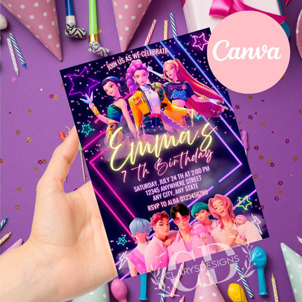 KPOP Demon Hunters Invitation, KPOP Demon Hunters Birthday invitation, EDITABLE K Pop Birthday Invitation, K Pop Warriors Invitation