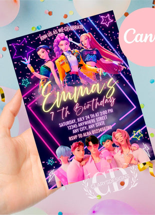 KPOP Demon Hunters Invitation, KPOP Demon Hunters Birthday invitation, EDITABLE K Pop Birthday Invitation, K Pop Warriors Invitation