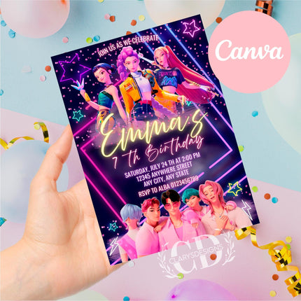 KPOP Demon Hunters Invitation, KPOP Demon Hunters Birthday invitation, EDITABLE K Pop Birthday Invitation, K Pop Warriors Invitation