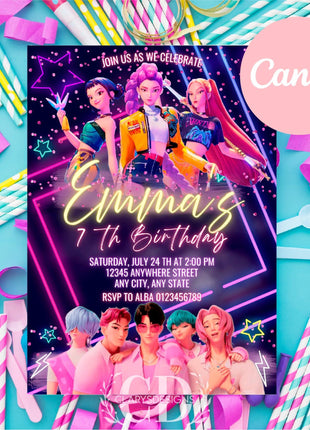 KPOP Demon Hunters Invitation, KPOP Demon Hunters Birthday invitation, EDITABLE K Pop Birthday Invitation, K Pop Warriors Invitation