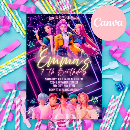 KPOP Demon Hunters Invitation, KPOP Demon Hunters Birthday invitation, EDITABLE K Pop Birthday Invitation, K Pop Warriors Invitation