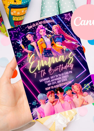 KPOP Demon Hunters Invitation, KPOP Demon Hunters Birthday invitation, EDITABLE K Pop Birthday Invitation, K Pop Warriors Invitation