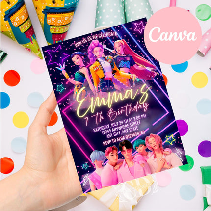 KPOP Demon Hunters Invitation, KPOP Demon Hunters Birthday invitation, EDITABLE K Pop Birthday Invitation, K Pop Warriors Invitation