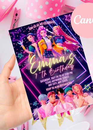 KPOP Demon Hunters Invitation, KPOP Demon Hunters Birthday invitation, EDITABLE K Pop Birthday Invitation, K Pop Warriors Invitation