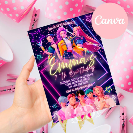 KPOP Demon Hunters Invitation, KPOP Demon Hunters Birthday invitation, EDITABLE K Pop Birthday Invitation, K Pop Warriors Invitation
