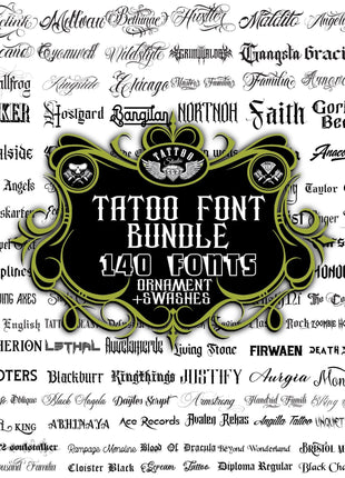 Mega Tattoo Font Bundle — 140 TTF OTF Fonts for Cricut