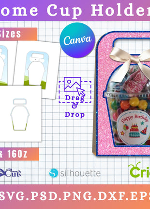 Dome Cup Holder SVG Template 12-16oz Party Favor Box