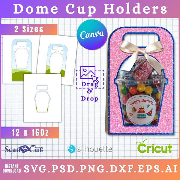 Dome Cup Holder SVG Template 12-16oz Party Favor Box