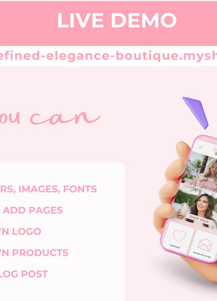 Refined Elegance Pink Shopify Theme: Feminine, Minimal, Cute, Editable Canva