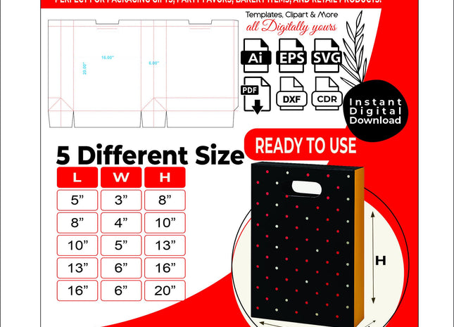 Paper Bag Dieline Bundle 5 Sizes Kraft Bag Template Pack