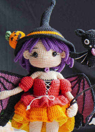 Crochet MORGANA doll pattern, Halloween doll pattern, crochet doll patterns, PDF file in English, French, German, Spanish, Portuguese