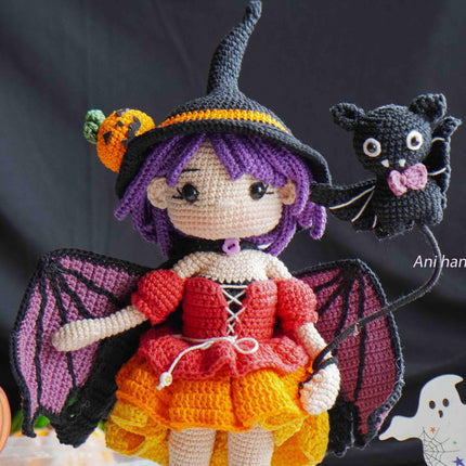 Crochet MORGANA doll pattern, Halloween doll pattern, crochet doll patterns, PDF file in English, French, German, Spanish, Portuguese