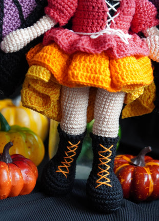 Crochet MORGANA doll pattern, Halloween doll pattern, crochet doll patterns, PDF file in English, French, German, Spanish, Portuguese