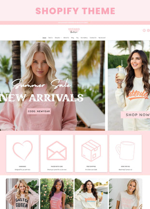 Refined Elegance Pink Shopify Theme: Feminine, Minimal, Cute, Editable Canva