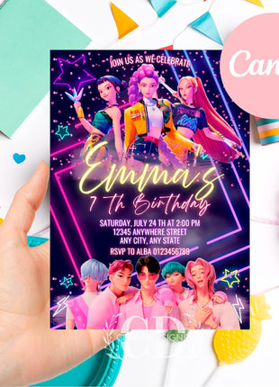 KPOP Demon Hunters Invitation, KPOP Demon Hunters Birthday invitation, EDITABLE K Pop Birthday Invitation, K Pop Warriors Invitation