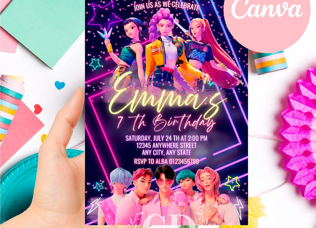 KPOP Demon Hunters Invitation, KPOP Demon Hunters Birthday invitation, EDITABLE K Pop Birthday Invitation, K Pop Warriors Invitation